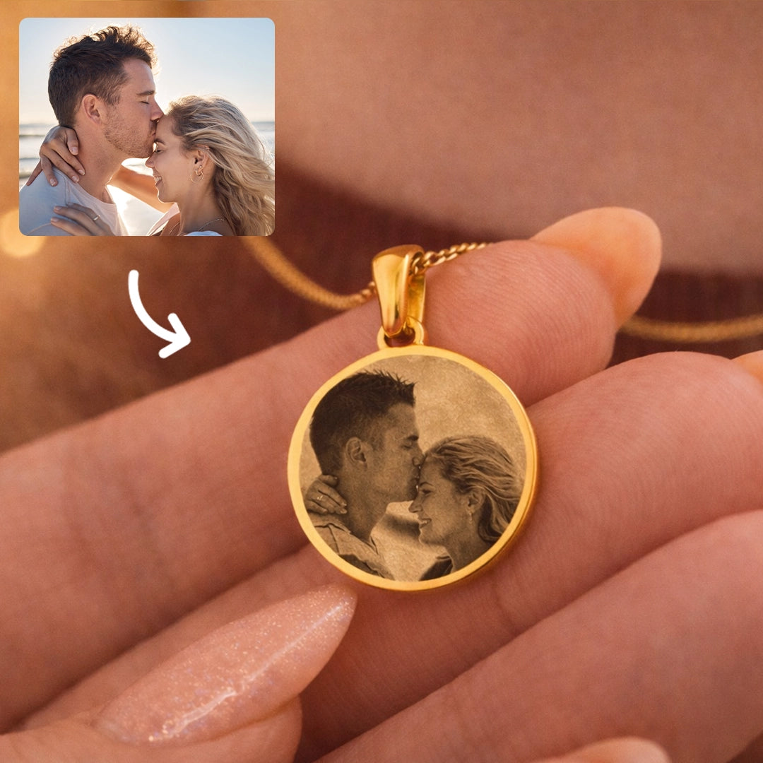 Gouden Ronde Ketting Met Eigen Foto & Tekst