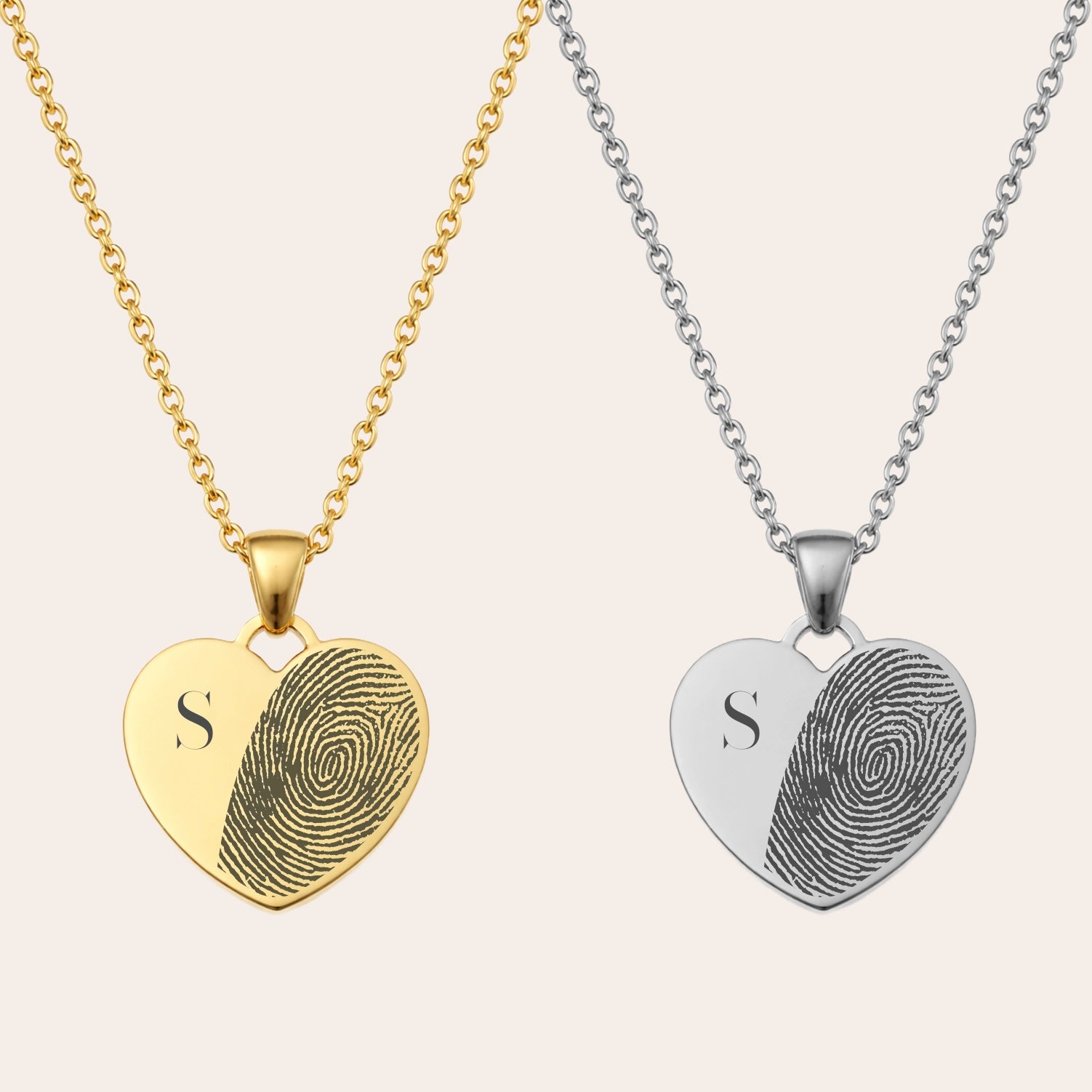 Hartjes Ketting Met Initiaal en Vingerafdruk