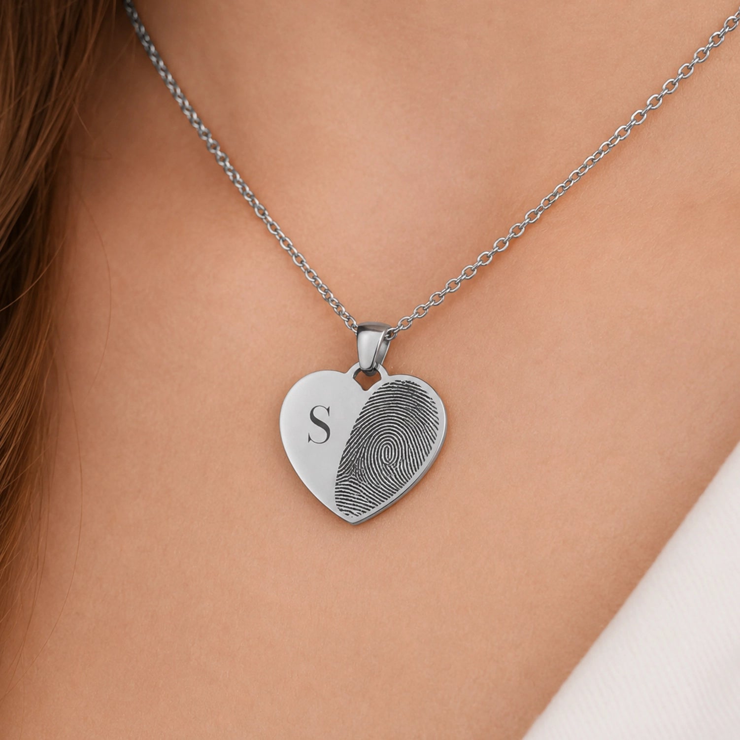 Hartjes Ketting Met Initiaal en Vingerafdruk