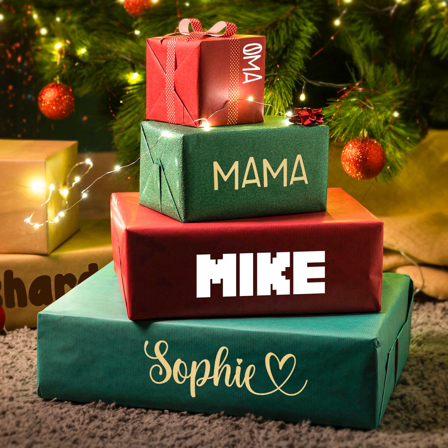 Kerstcadeau Naamsticker Set van 10