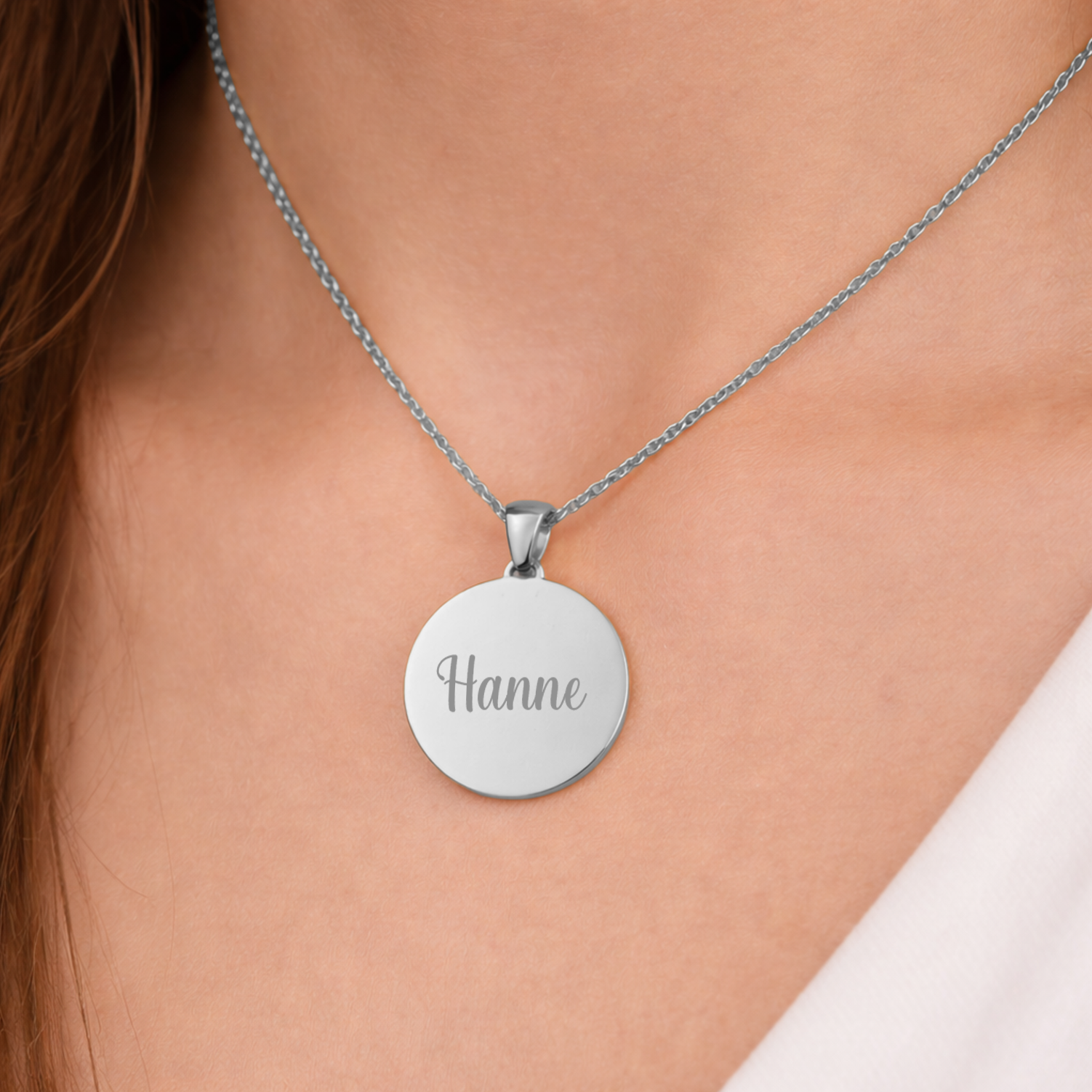 Zilveren Ronde Ketting Met Eigen Foto & Tekst