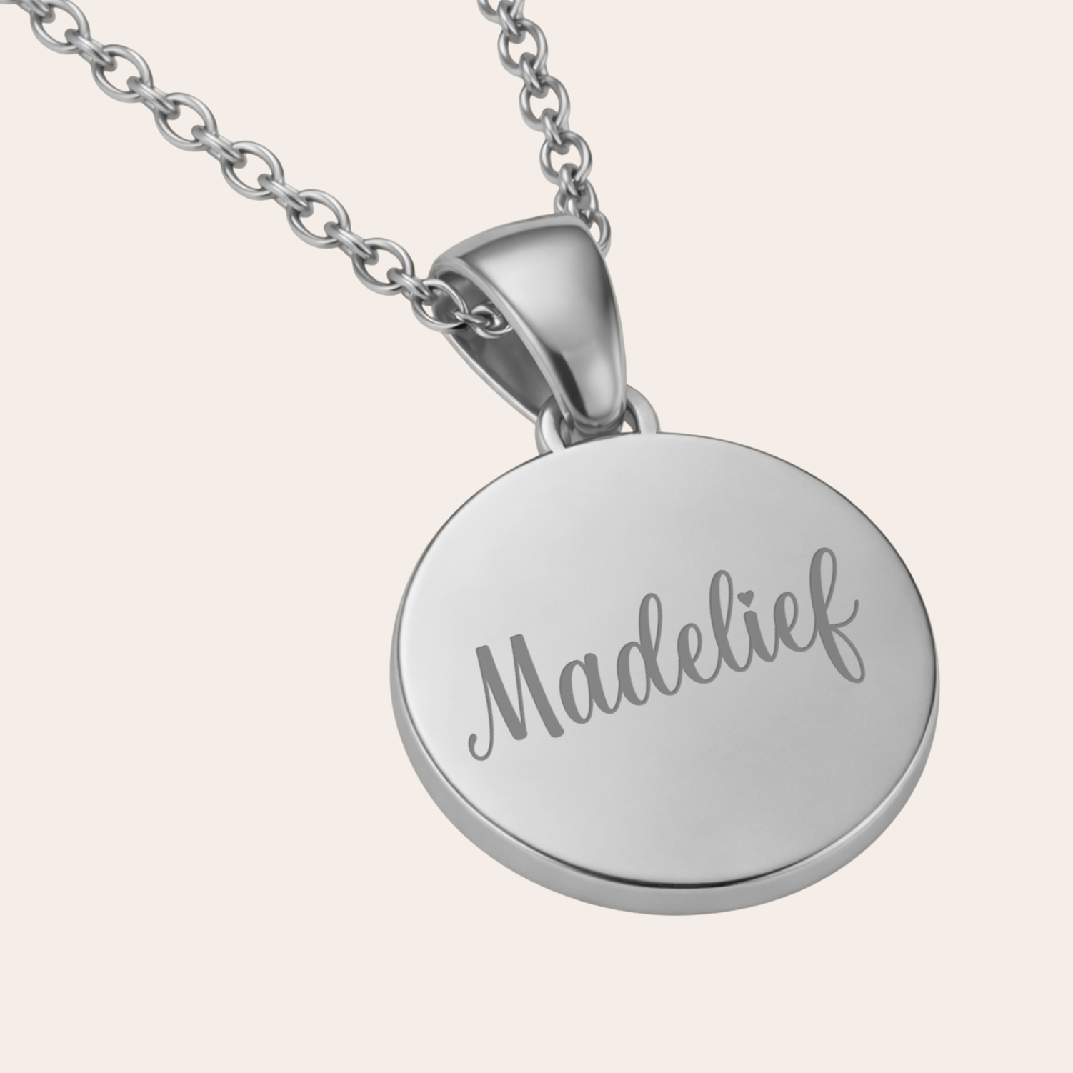 Zilveren Ronde Ketting Met Eigen Foto & Tekst