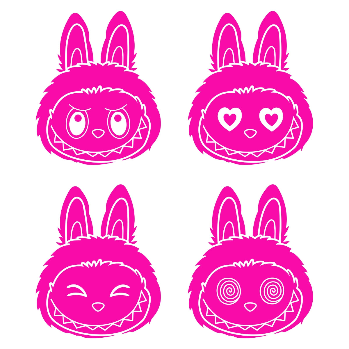 Labubu | 4x Hoofdje Emotie Stickerset