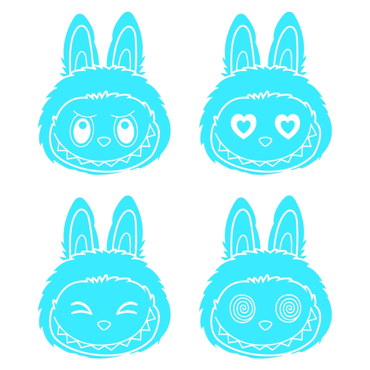 Labubu | 4x Hoofdje Emotie Stickerset