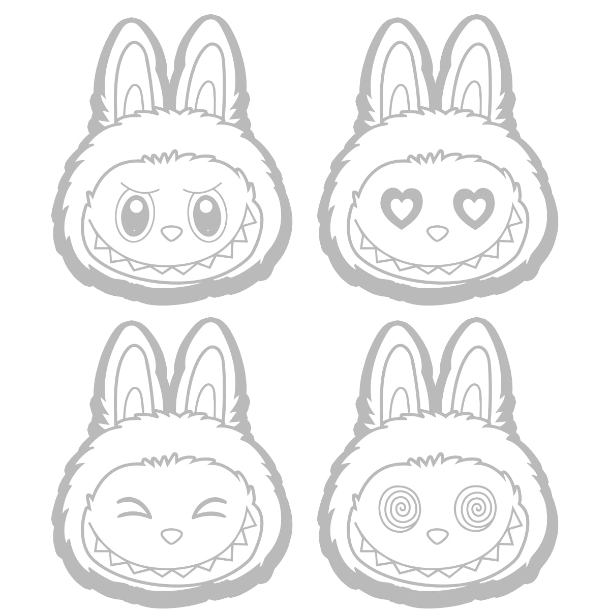 Labubu | 4x Hoofdje Emotie Stickerset