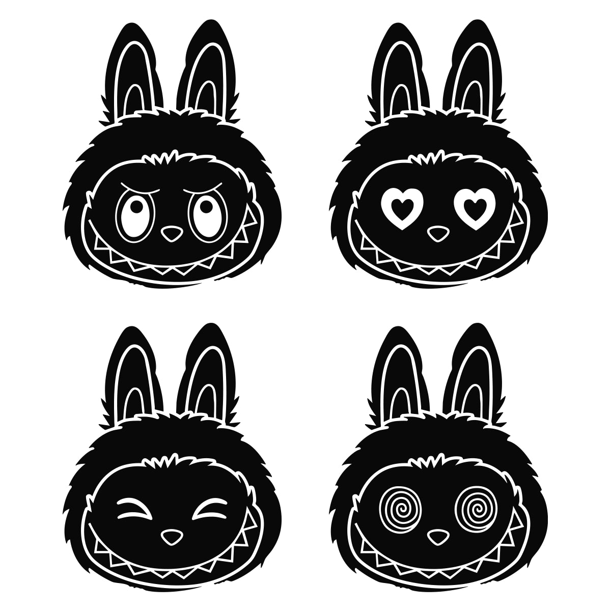 Labubu | 4x Hoofdje Emotie Stickerset
