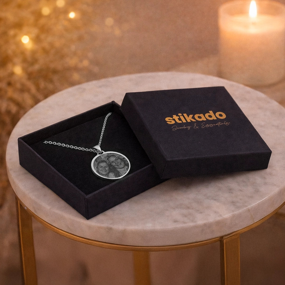 Zilveren Ronde Ketting Met Eigen Foto & Tekst