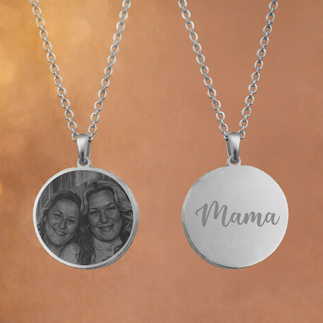Zilveren Ronde Ketting Met Foto & Tekst