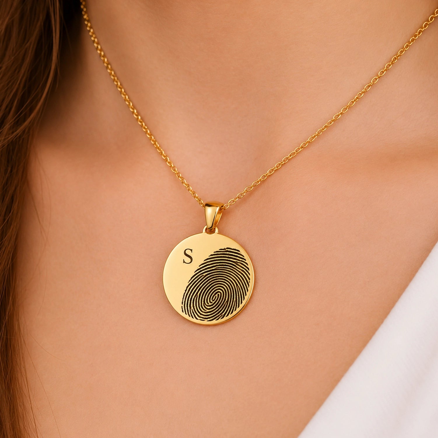 Ronde Ketting Met Initiaal en Vingerafdruk