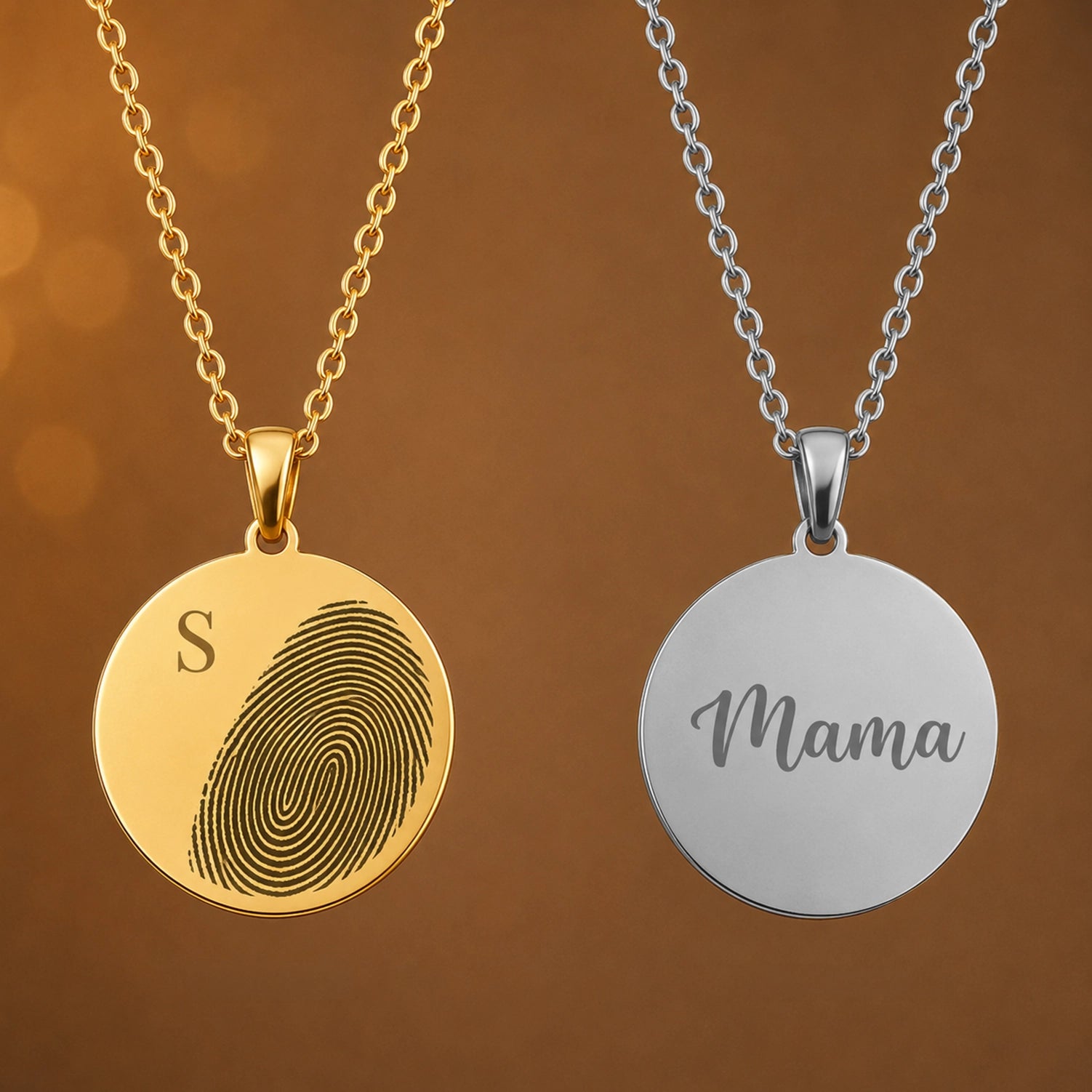 Ronde Ketting Met Initiaal en Vingerafdruk