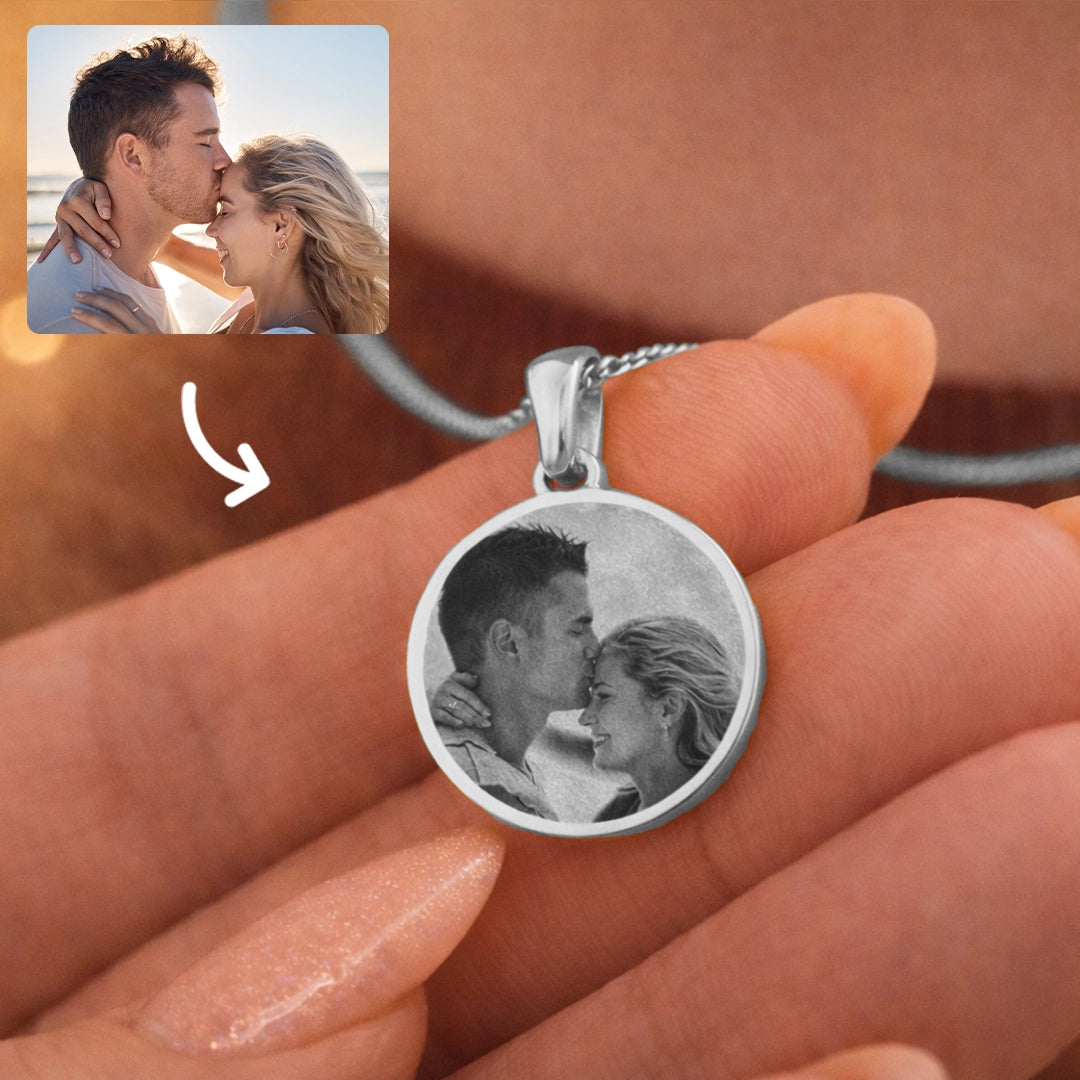 Zilveren Ronde Ketting Met Eigen Foto & Tekst