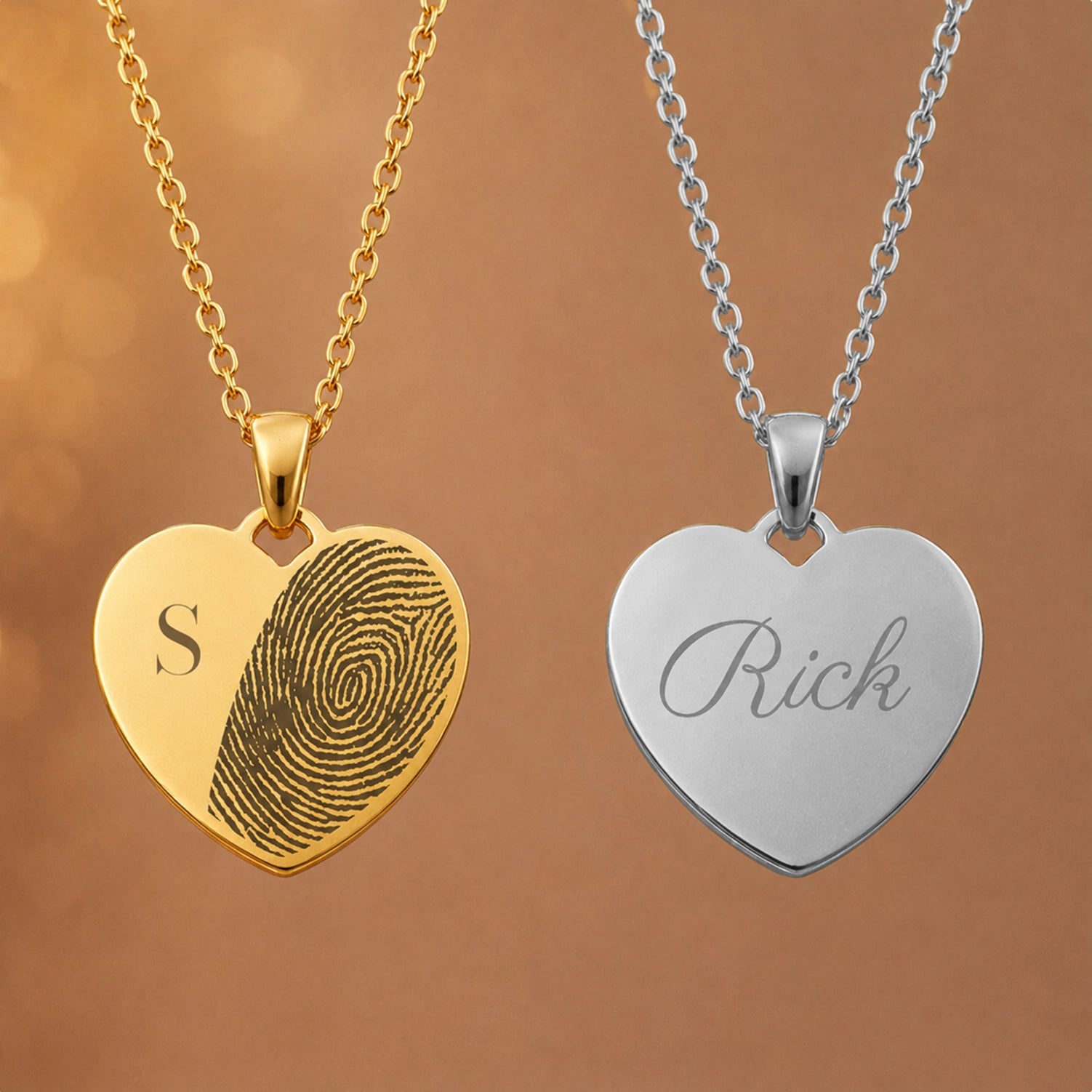 Hartjes Ketting Met Initiaal en Vingerafdruk