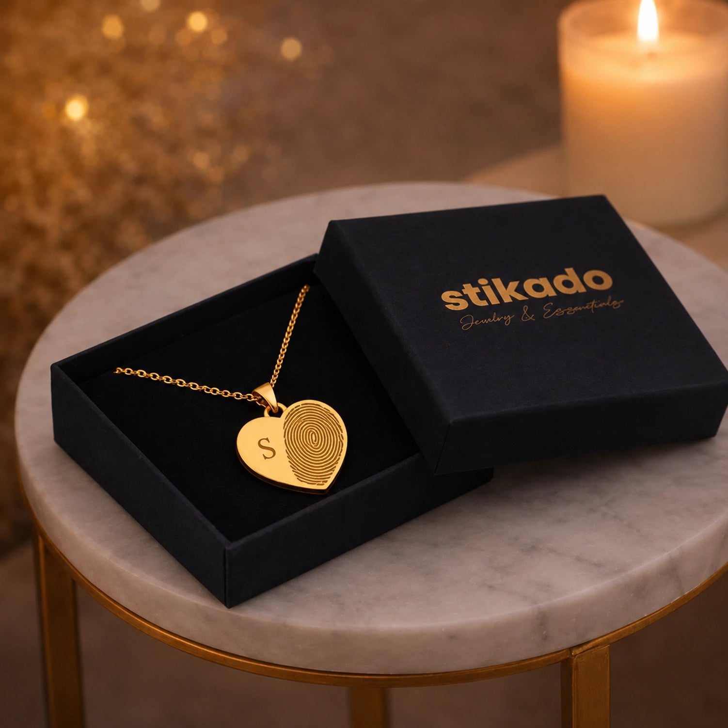 Hartjes Ketting Met Initiaal en Vingerafdruk