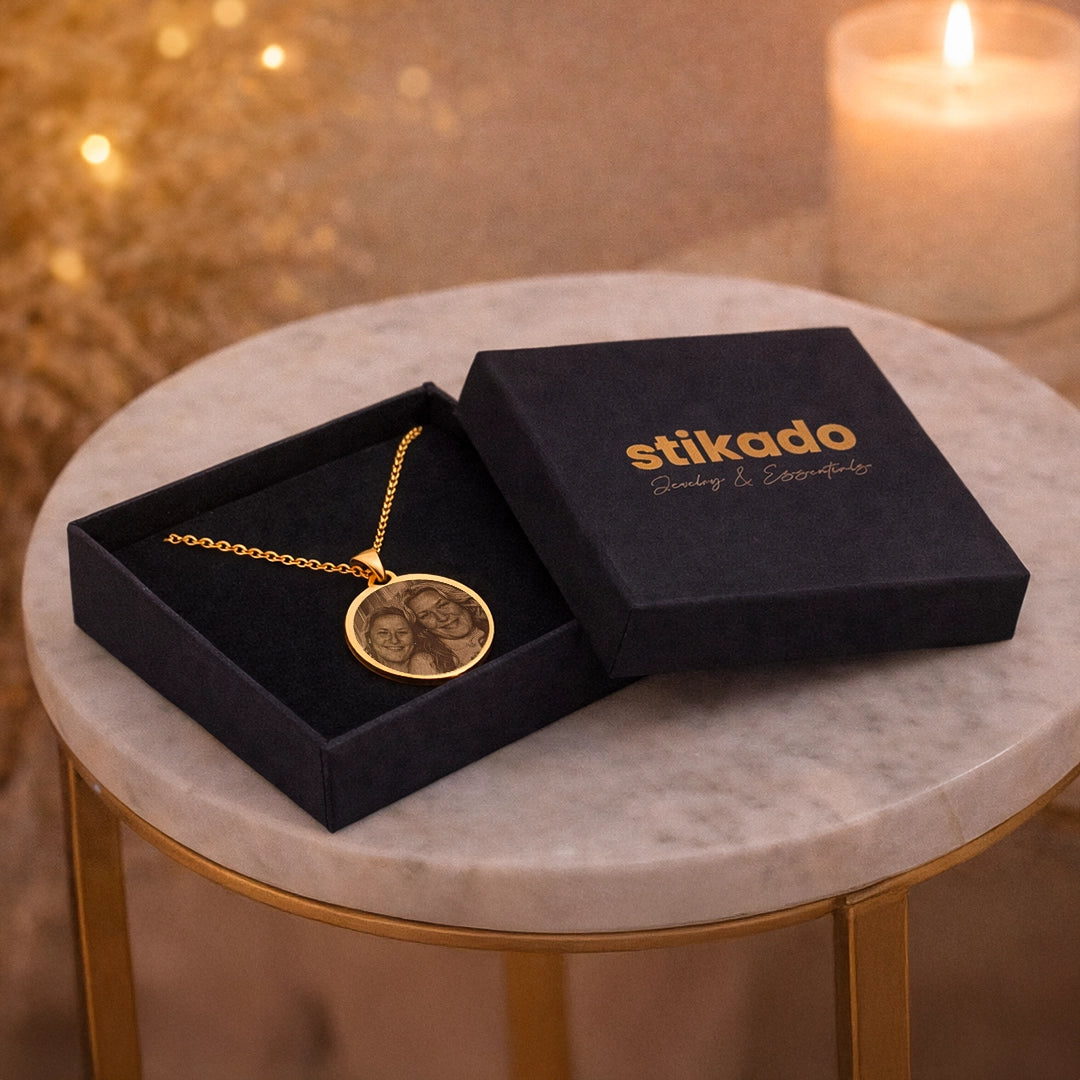Gouden Ronde Ketting Met Foto & Tekst