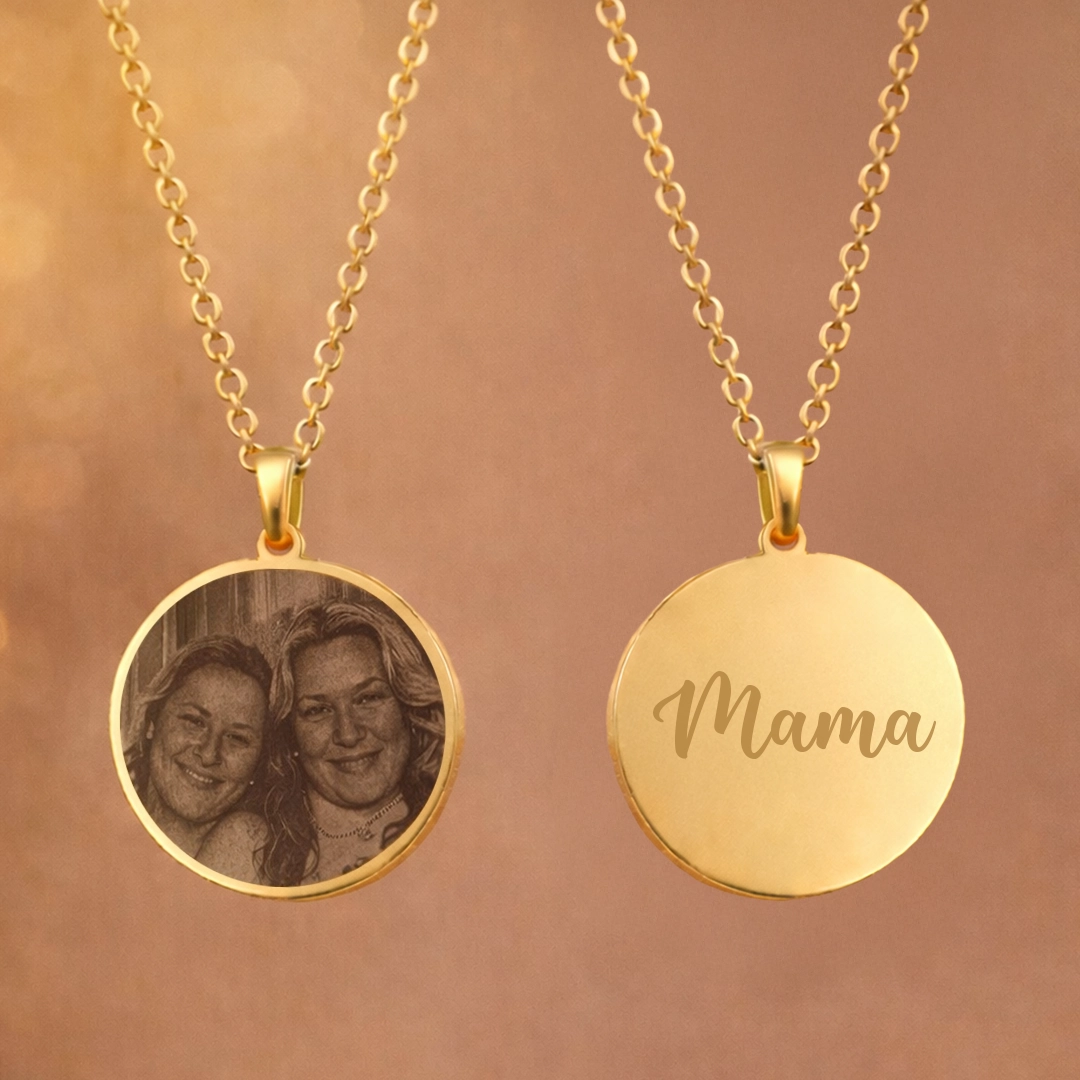 Gouden Ronde Ketting Met Foto & Tekst