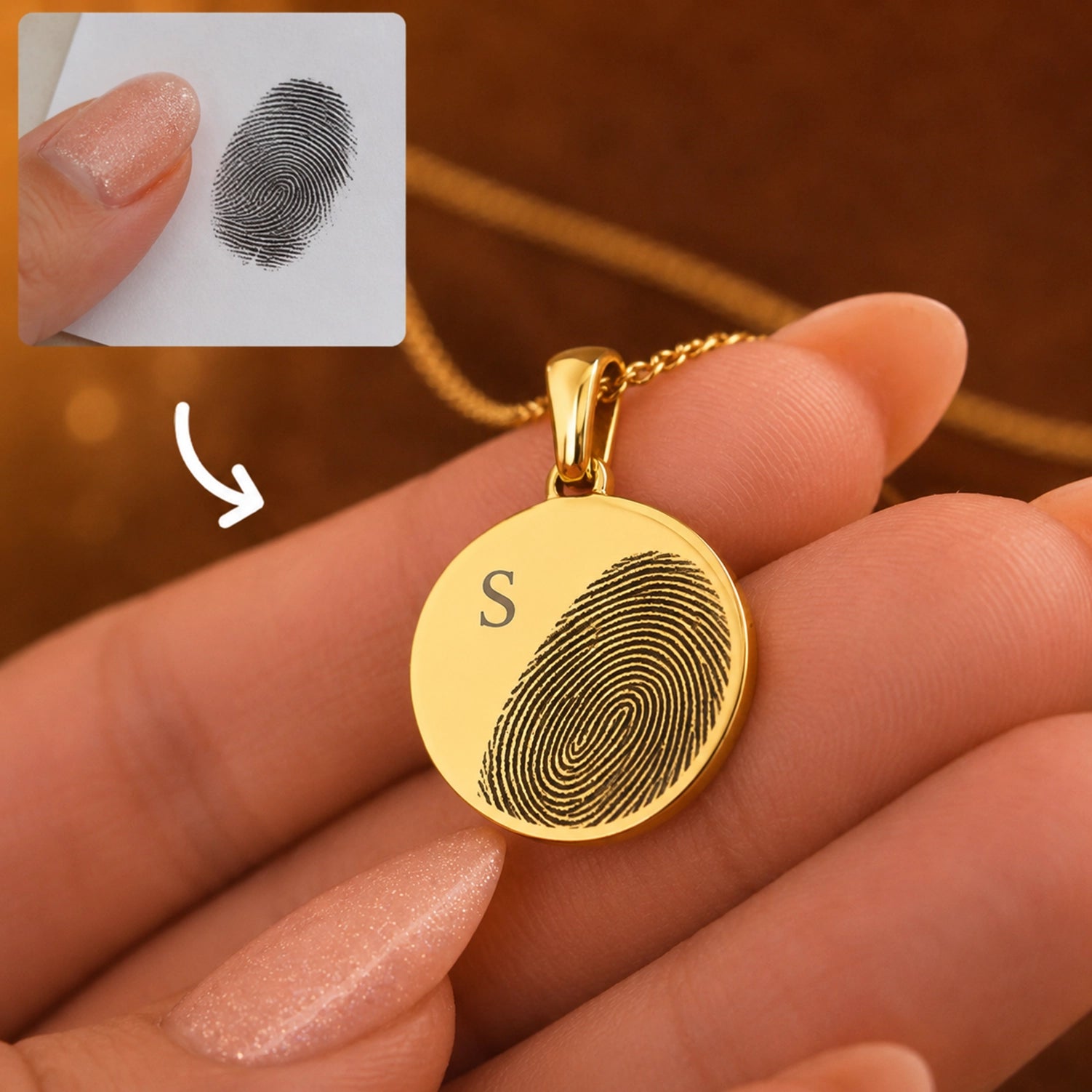 Ronde Ketting Met Initiaal en Vingerafdruk