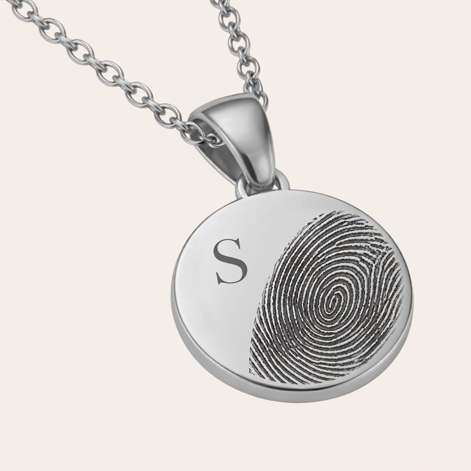 Ronde Ketting Met Initiaal en Vingerafdruk