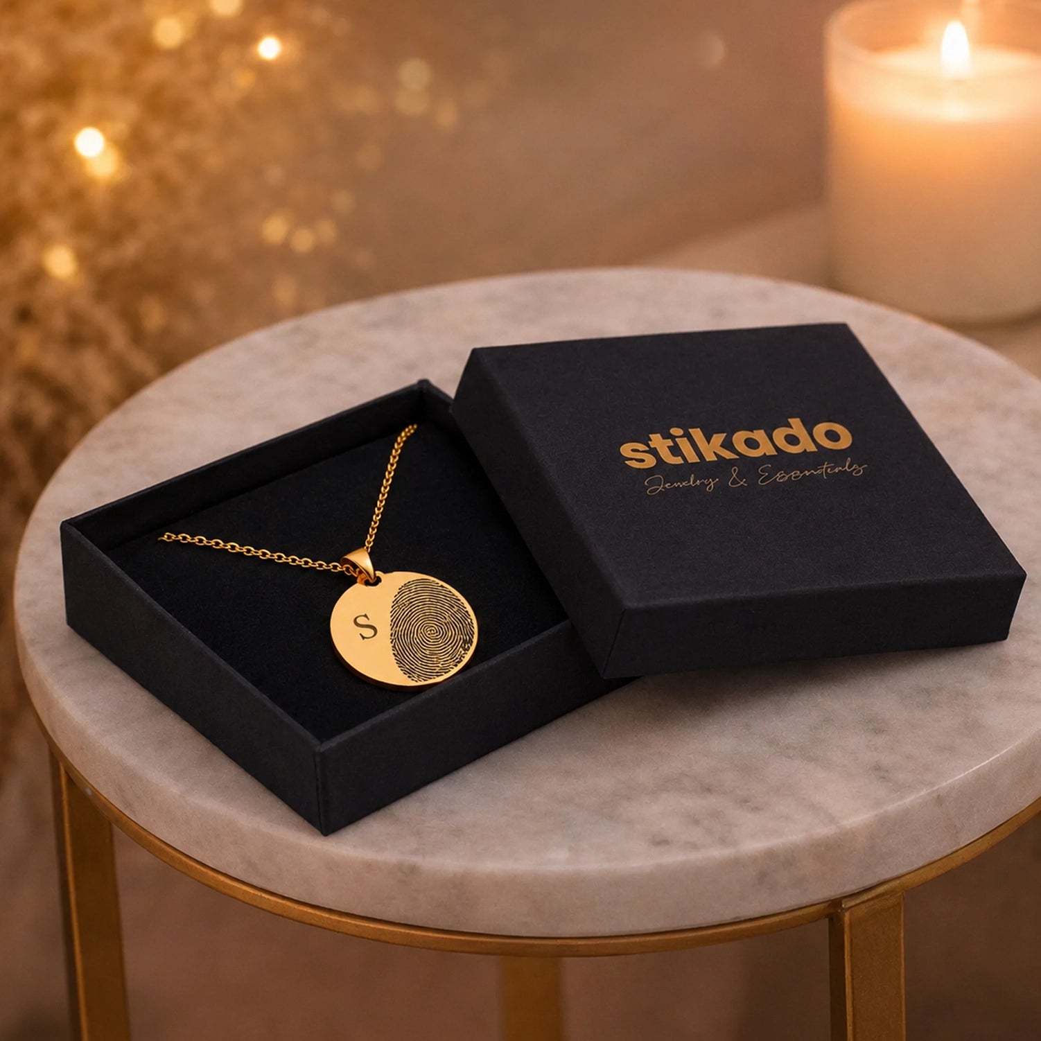 Ronde Ketting Met Initiaal en Vingerafdruk