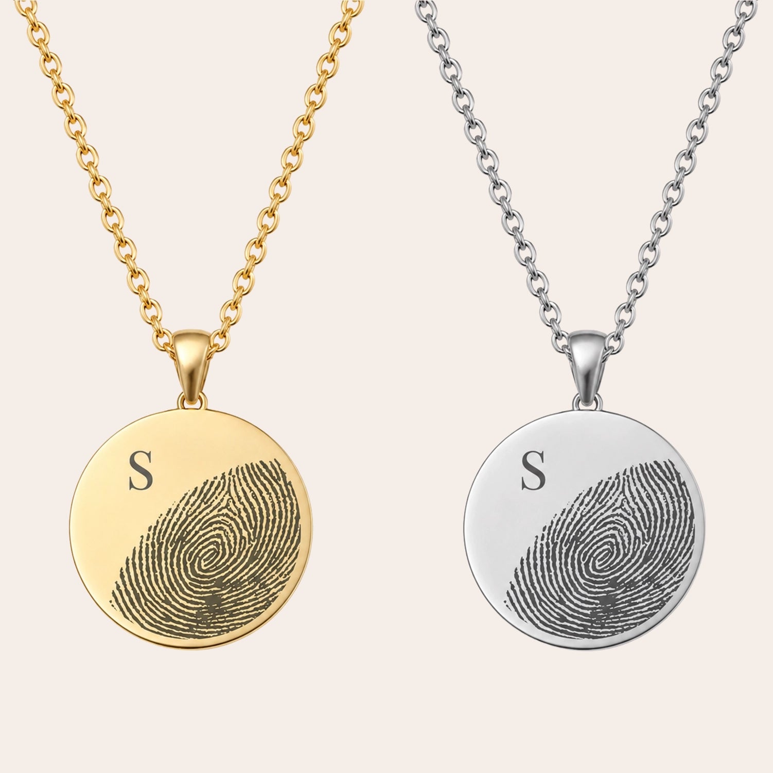 Ronde Ketting Met Initiaal en Vingerafdruk